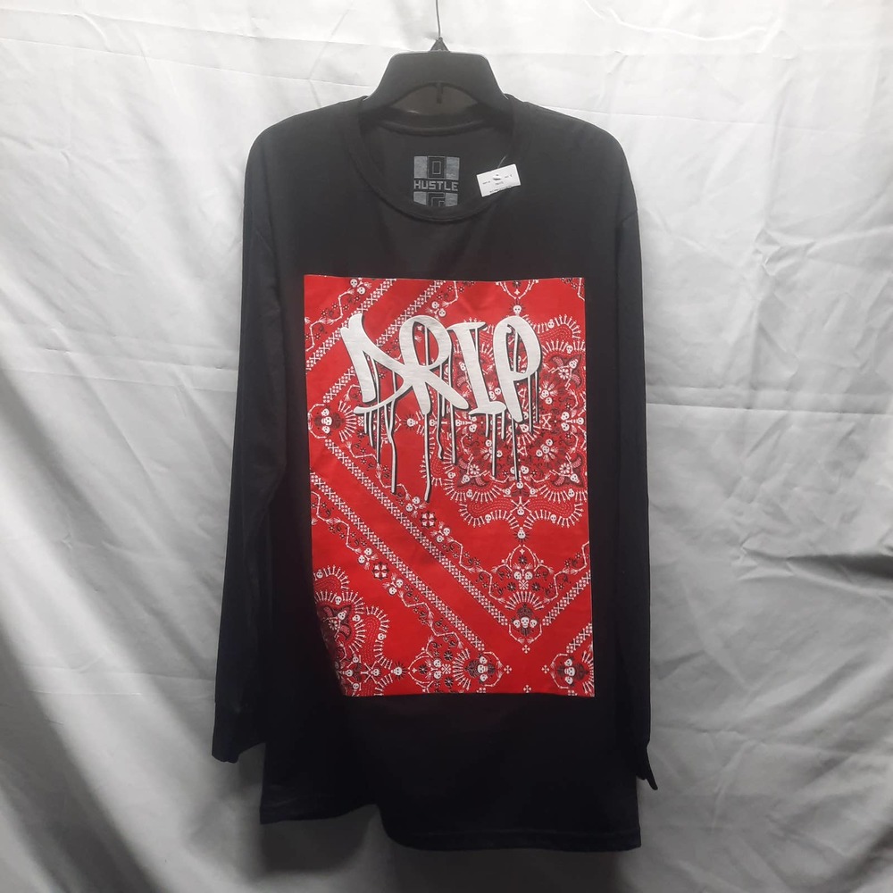 NWT OG HUSTLE DRIP Black Long sleeve Printed Red, White, Skull front & Sleeve XL